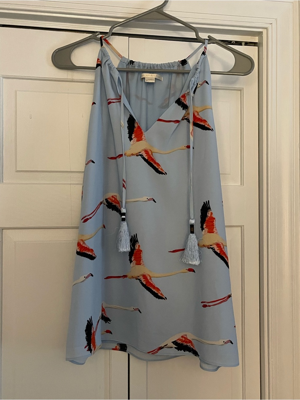 cooper & ella Light Blue Flamingo-Print Tank with Tassel Straps